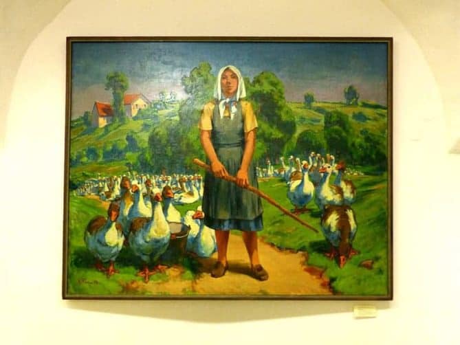 Gemälde Bäuerin mit Gänsen P1140125