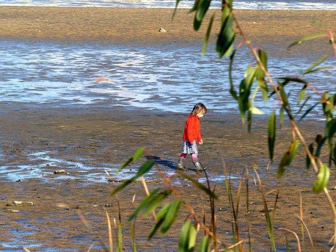 Kind im leeren Teich