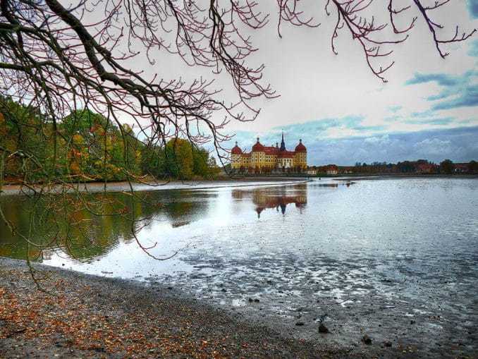 Teich mit wenig Wasser beim Fischfest in Moritzburg