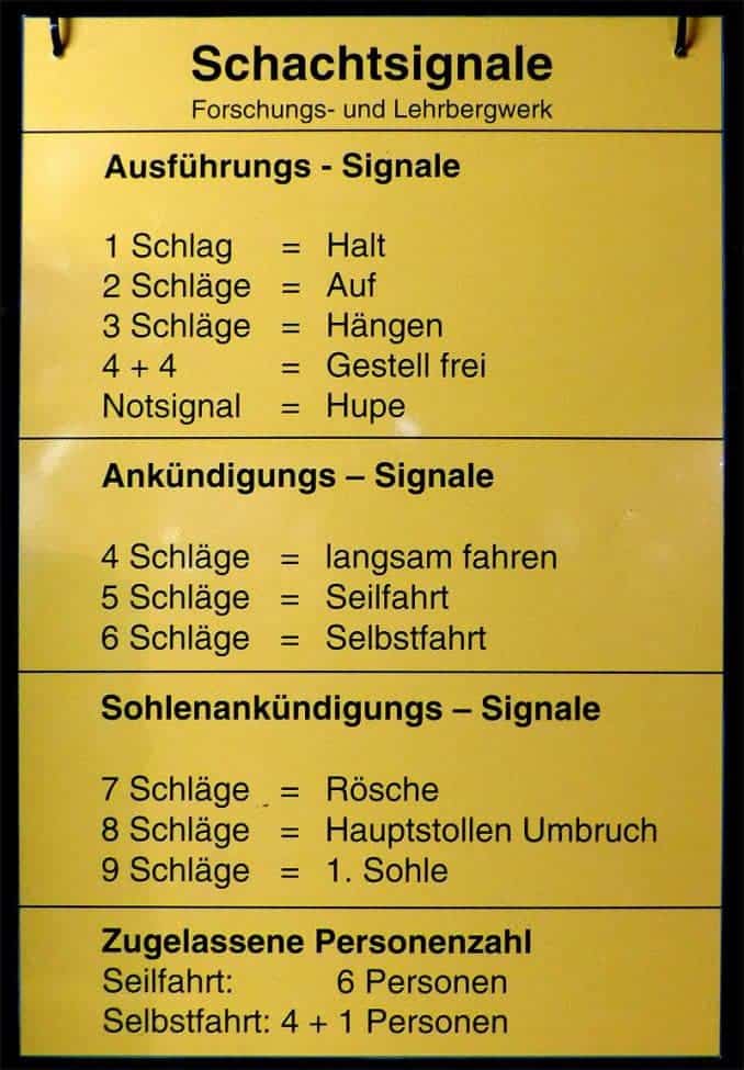 Signale Tafel im Silberbergwerk Alte Zeche Freiberg