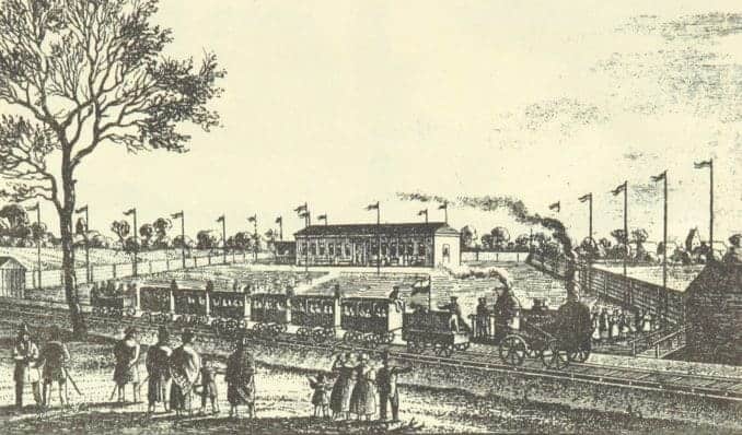 Erste Dampfwagenfahrt auf der Fernstrecke Leipzig Dresden am  24. April 1837