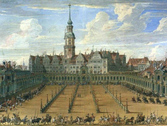 Der hölzerne Vorgängerbau des heutigen Zwingers, 1709
